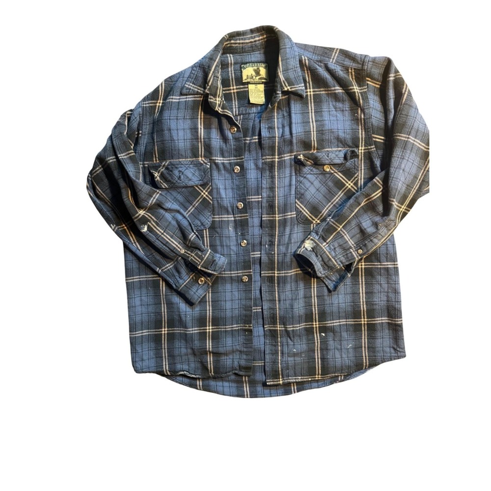 Vintage Field & Stream Plaid‎ Flannel Shirt Blue Tan Button Up Y2K M